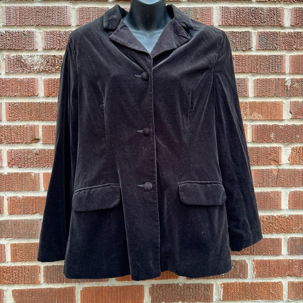 Karen Scott Black Velvet Blazer Size 12 Single Breasted 3 Button Vintage